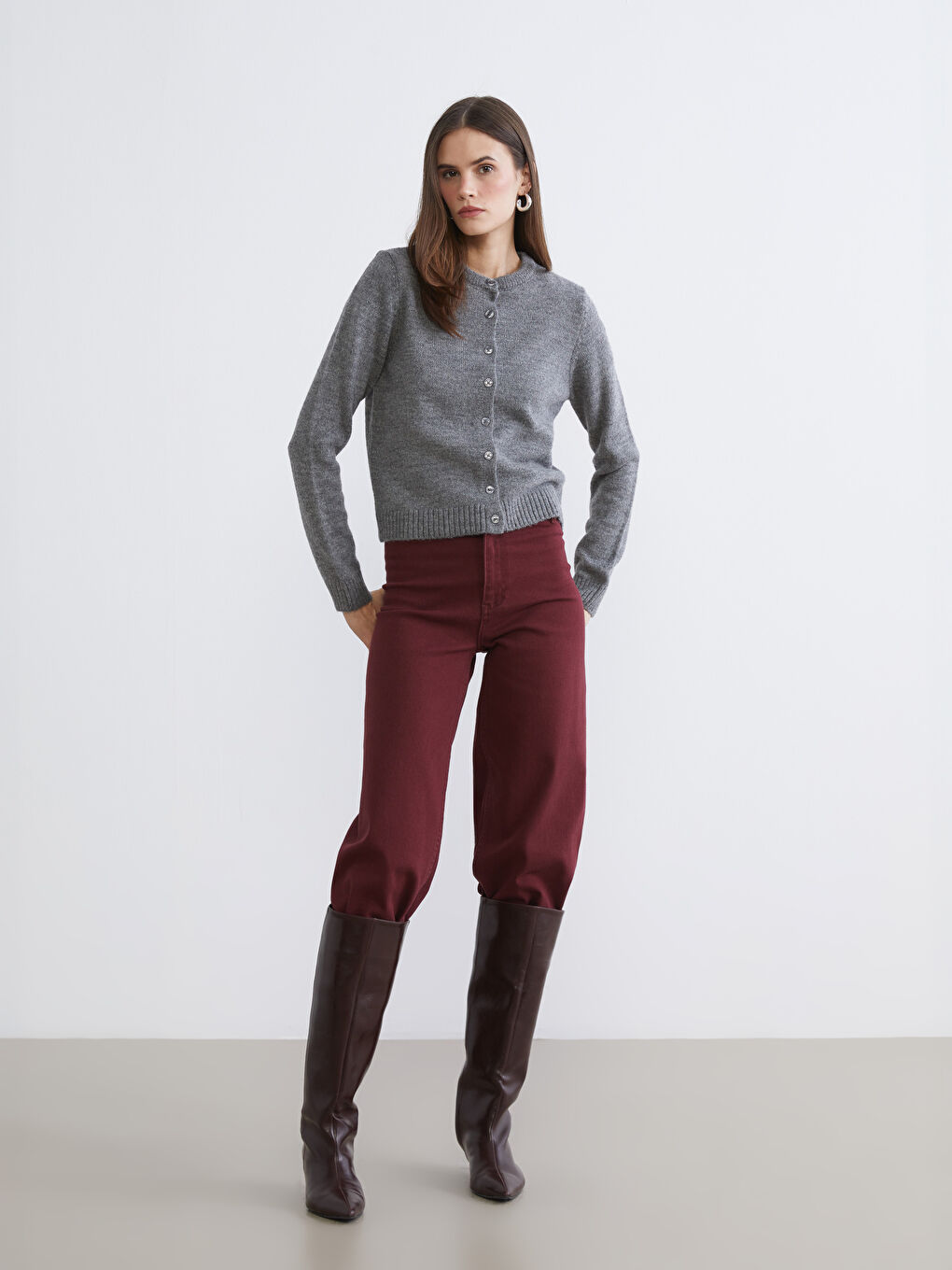 Crew Neck Women's Knitwear Cardigan-1