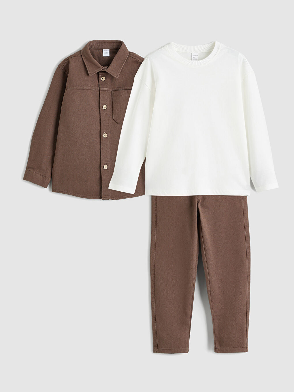 Kahverengi Erkek Çocuk Gömlek Tişört ve Pantolon