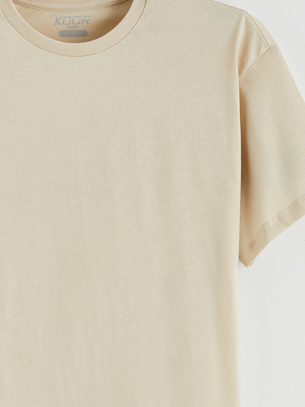 Bej Bisiklet Yaka Baskılı Oversize Kadın Spor Tişört-6