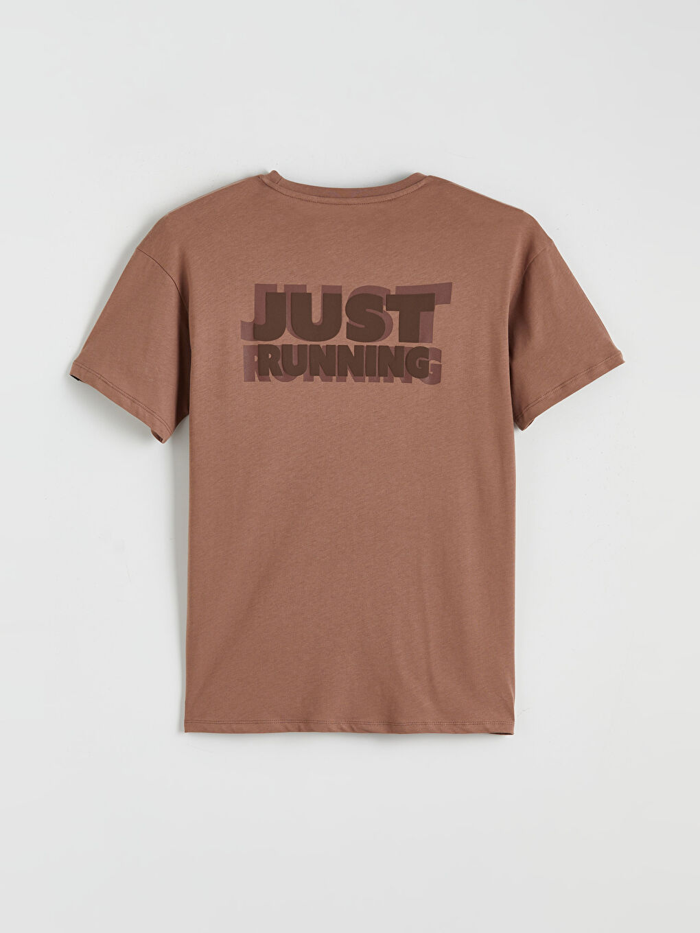 Kahverengi Bisiklet Yaka Baskılı Oversize Kadın Spor Tişört-5