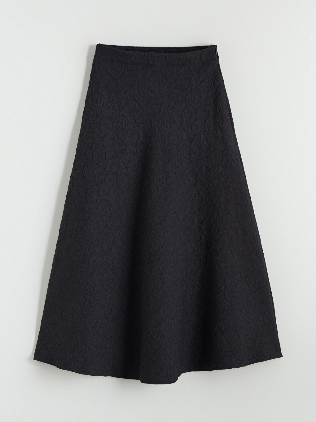 Siyah Beli Fermuarlı Dokulu A Kesim Etek-4