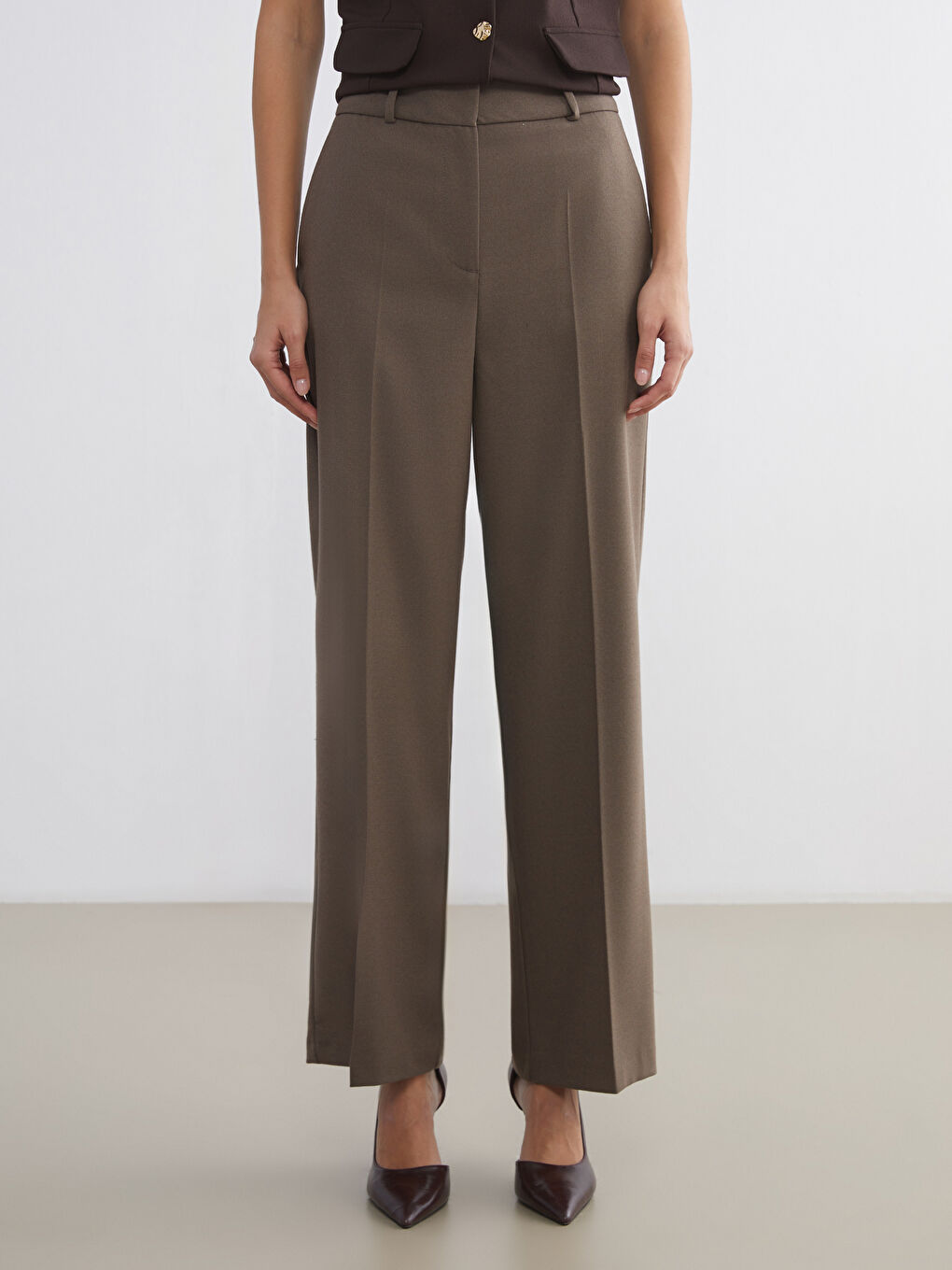 Regular Fit Wide Leg Women's Trousers-1