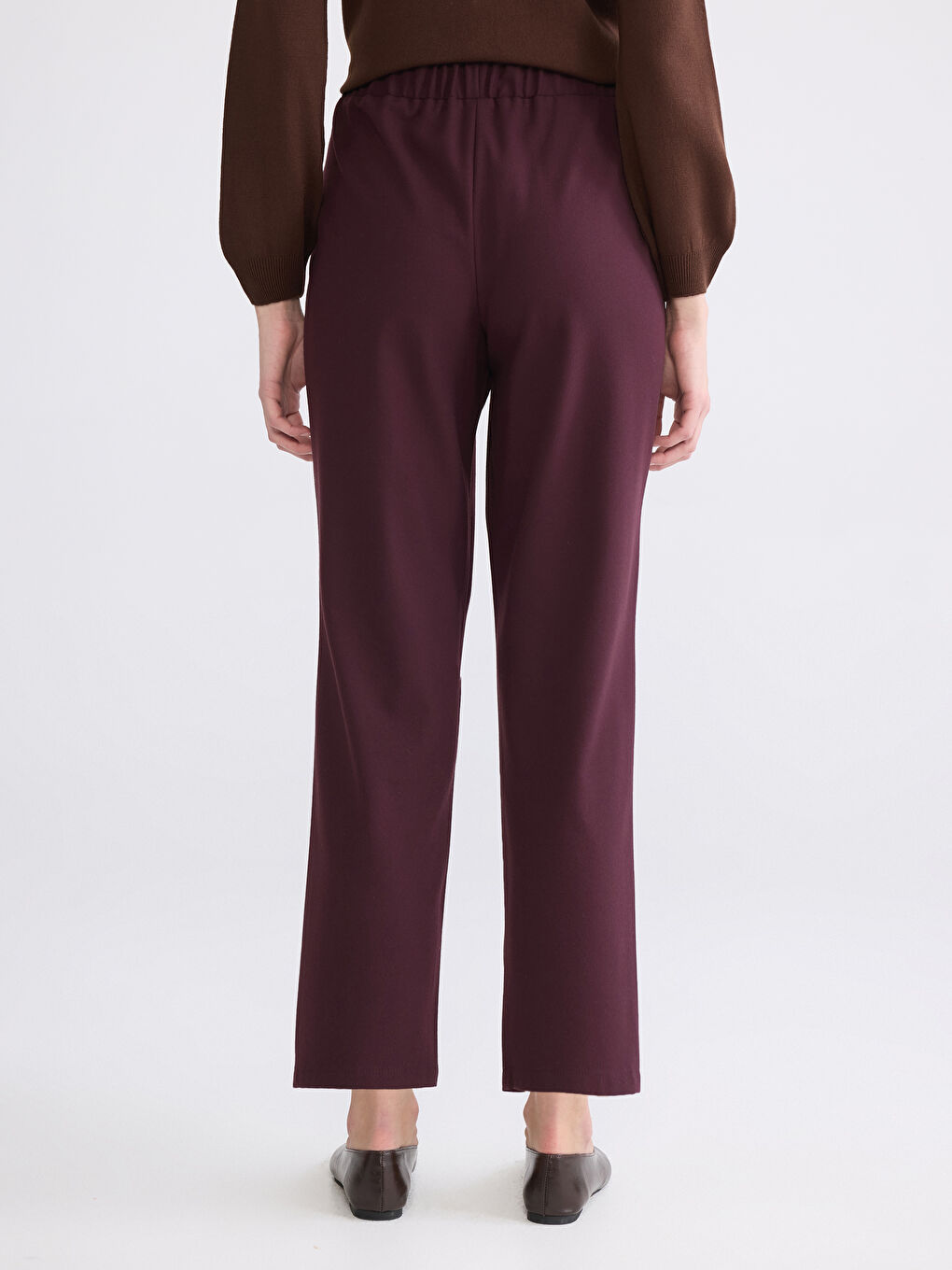 Bordo Beli Lastikli Kadın Pantolon-3