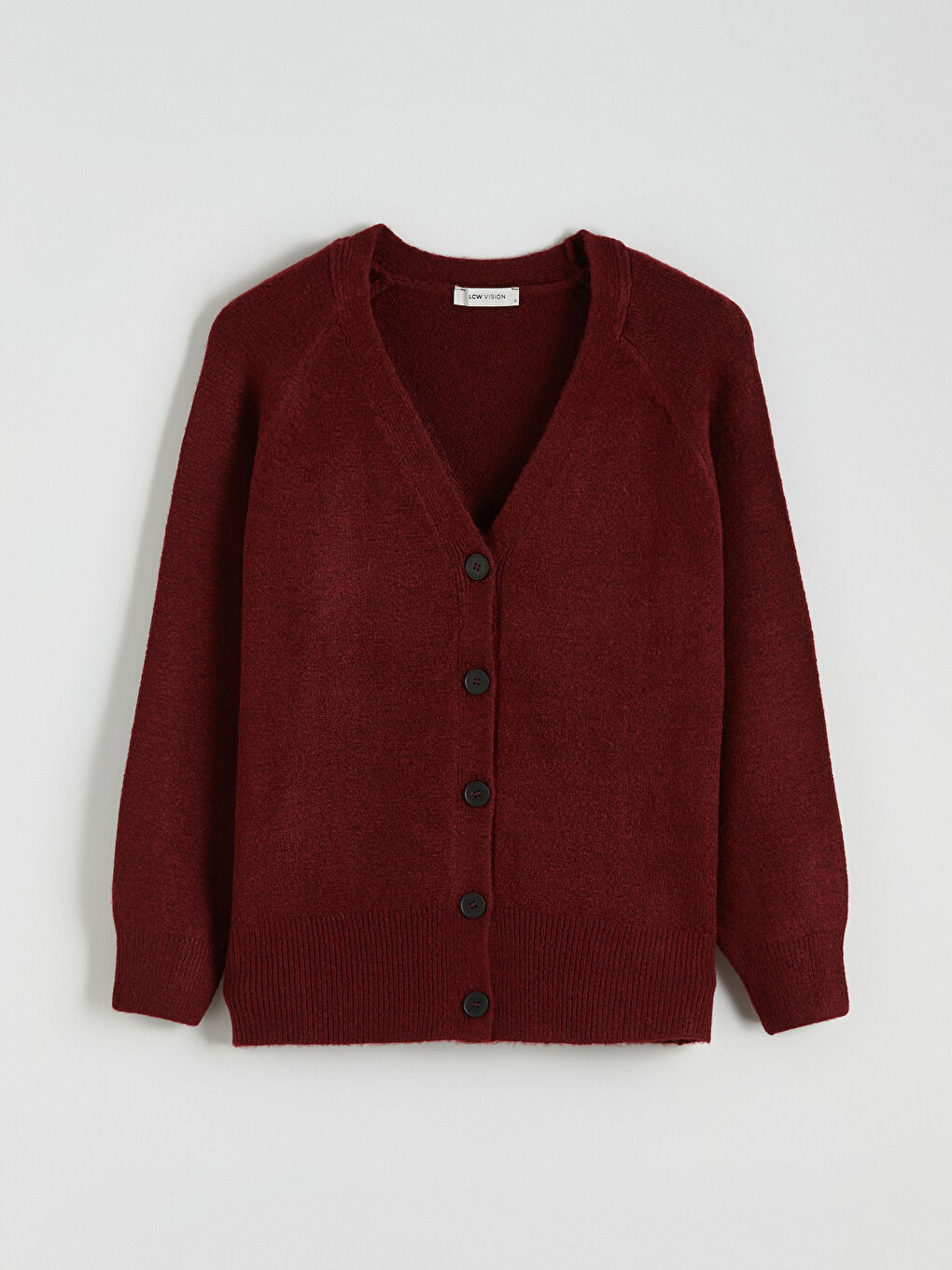 Bordo V Yaka Kadın Triko Hırka-4