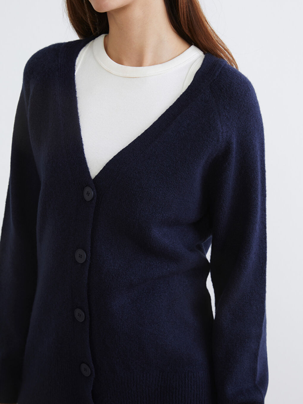 Lacivert V Yaka Kadın Triko Hırka-2