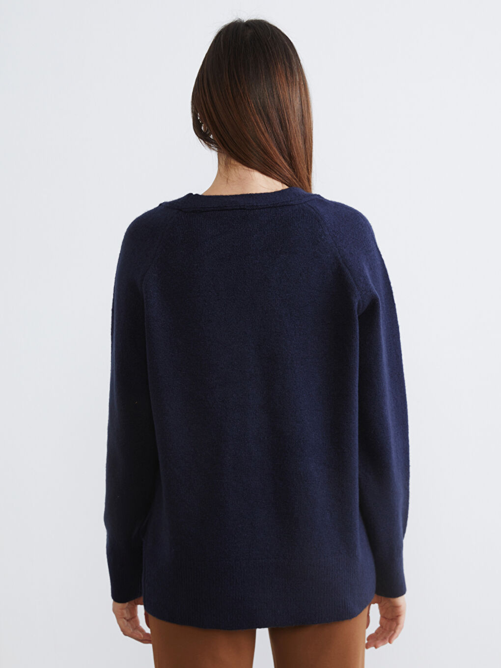 Lacivert V Yaka Kadın Triko Hırka-3