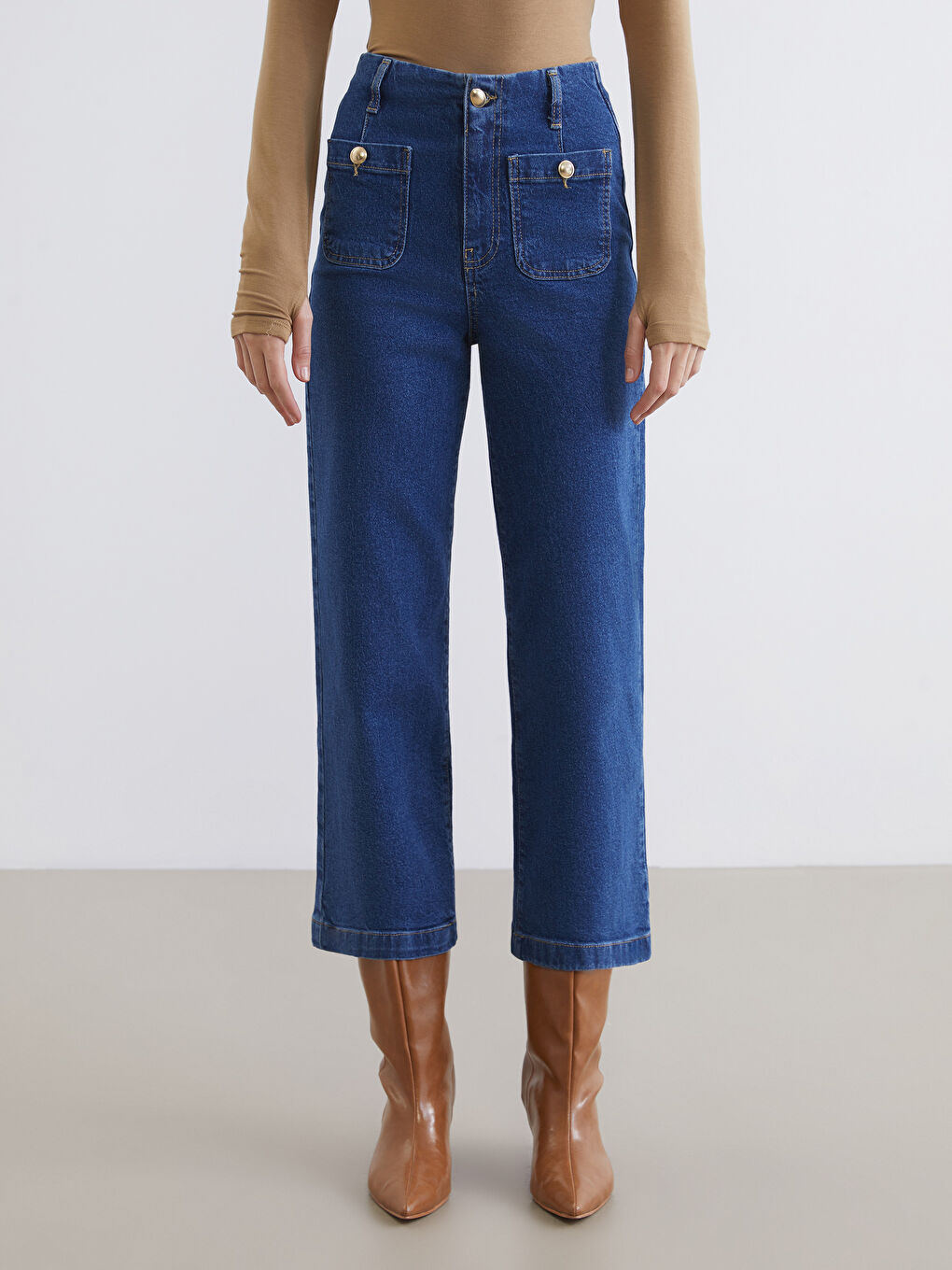 İndigo Wideleg Kadın Jean Pantolon-1