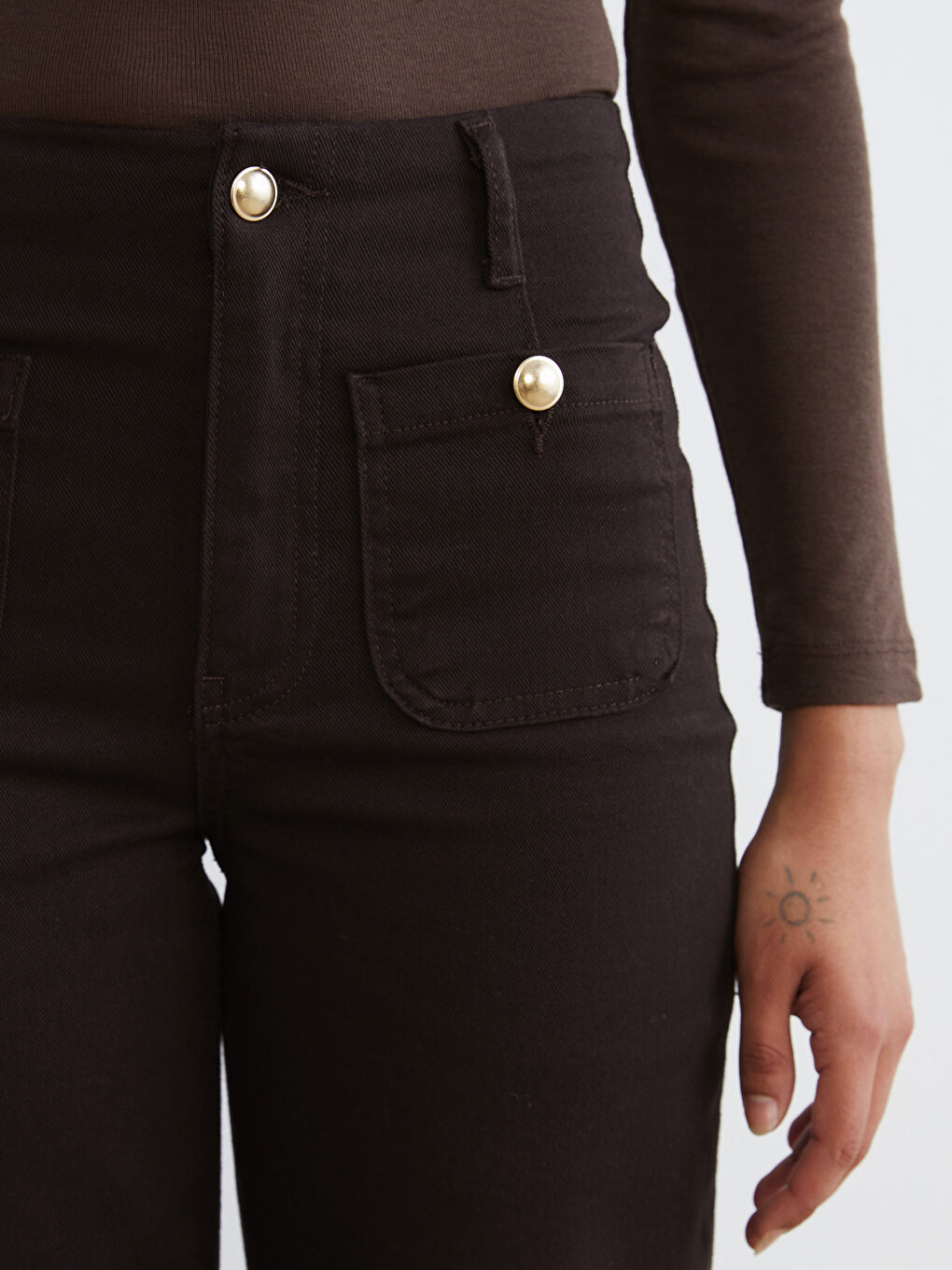 Kahverengi Wideleg Kadın Jean Pantolon-2