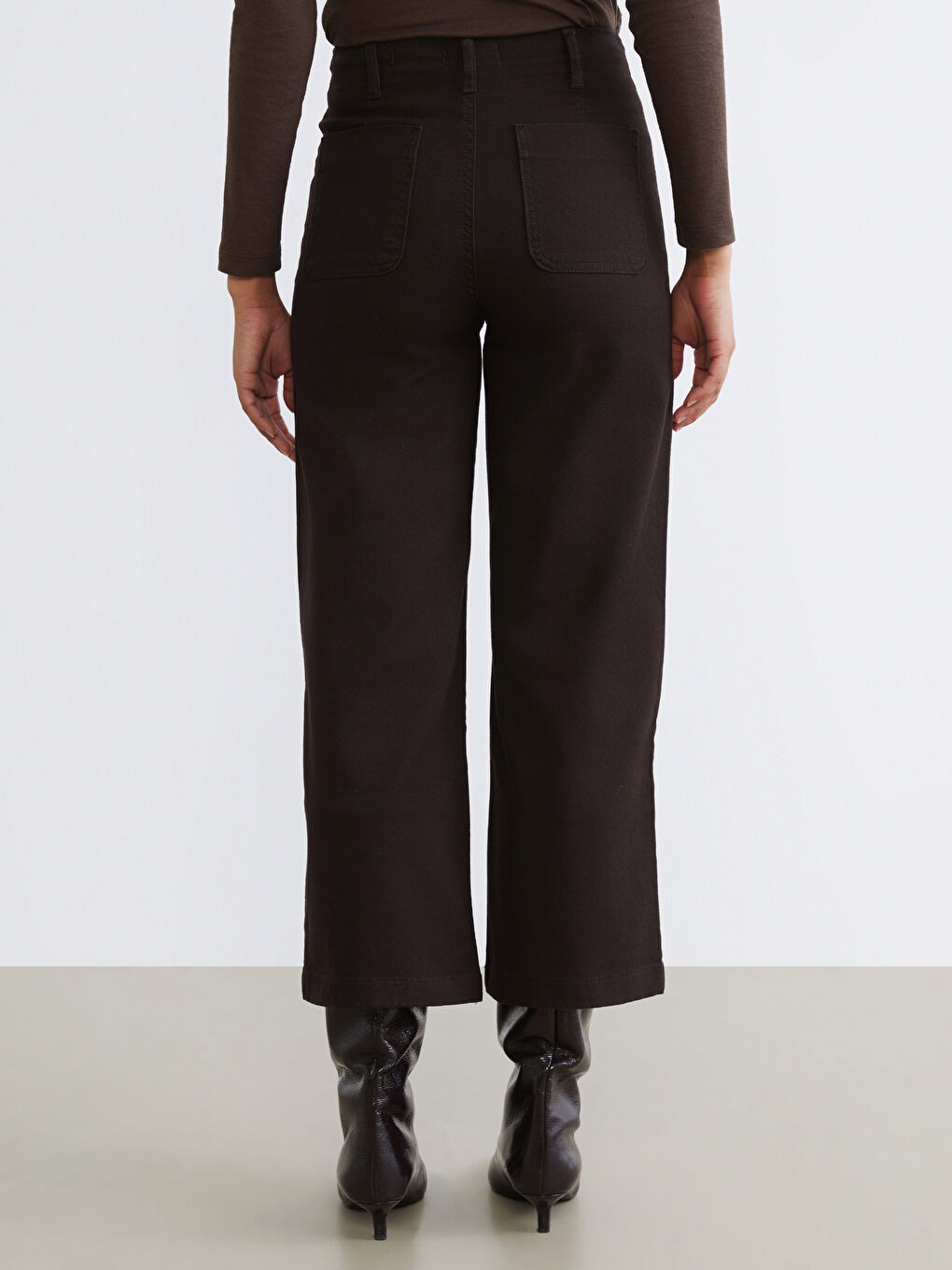 Kahverengi Wideleg Kadın Jean Pantolon-3