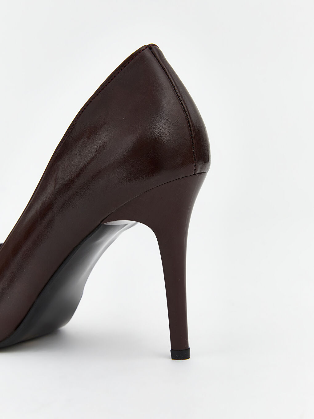 Bordo Deri Görünümlü Sivri Burun Kadın Topuklu Ayakkabı-4