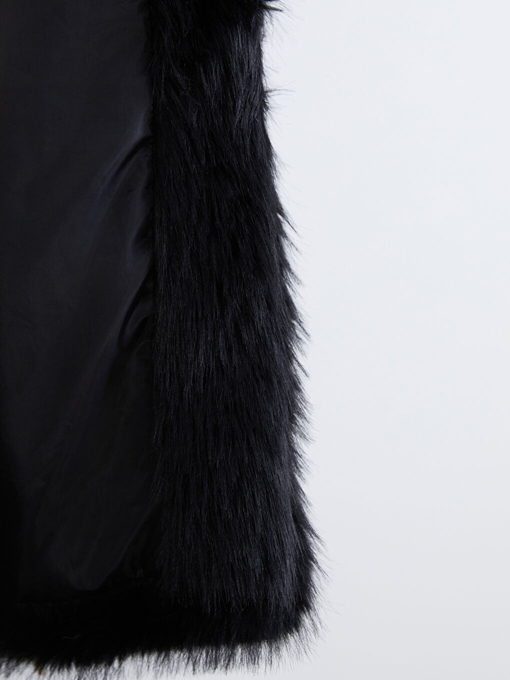 Siyah Şal Yaka Oversize Kadın Kürk Kaban-3
