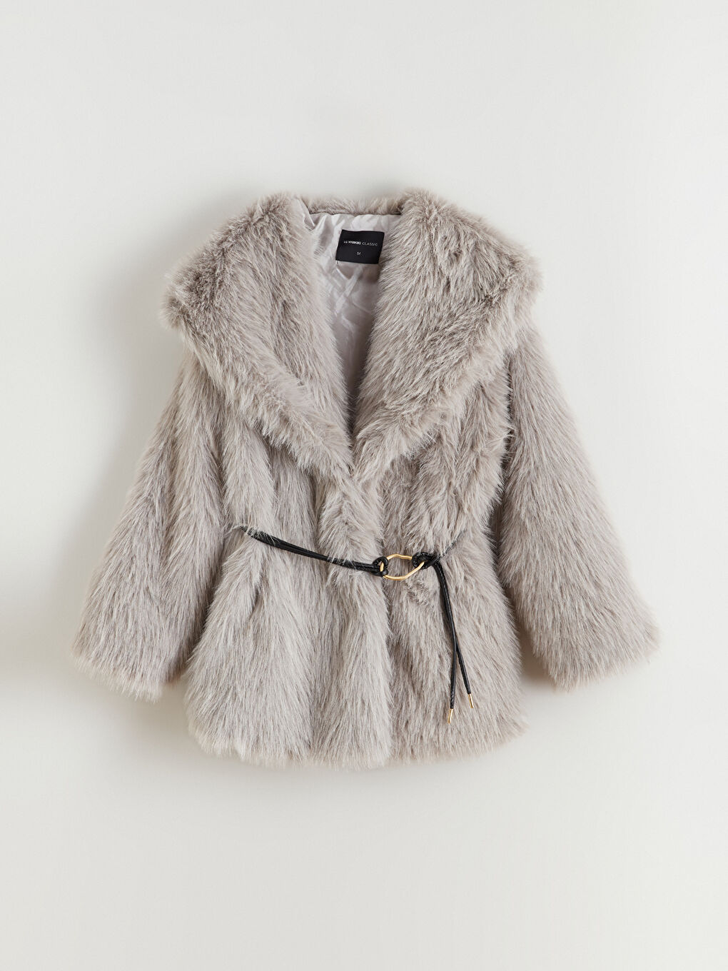 Gri Şal Yaka Oversize Kadın Kürk Kaban-5