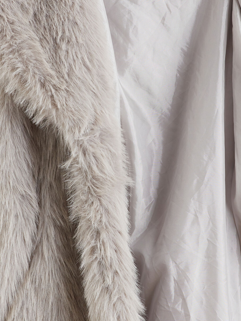 Gri Şal Yaka Oversize Kadın Kürk Kaban-6