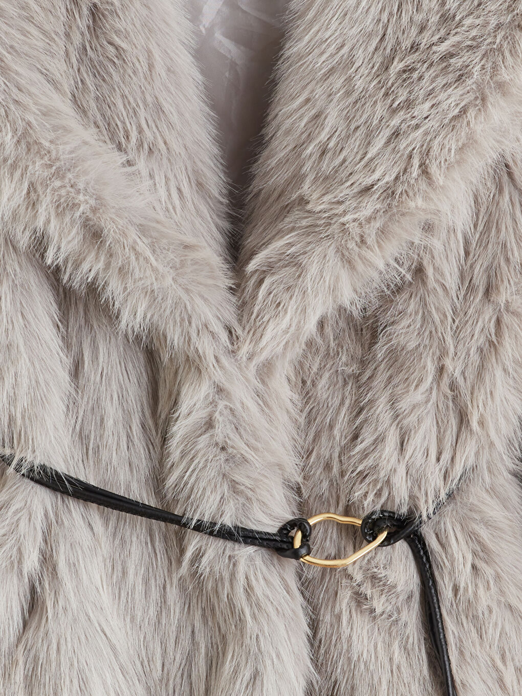 Gri Şal Yaka Oversize Kadın Kürk Kaban-7