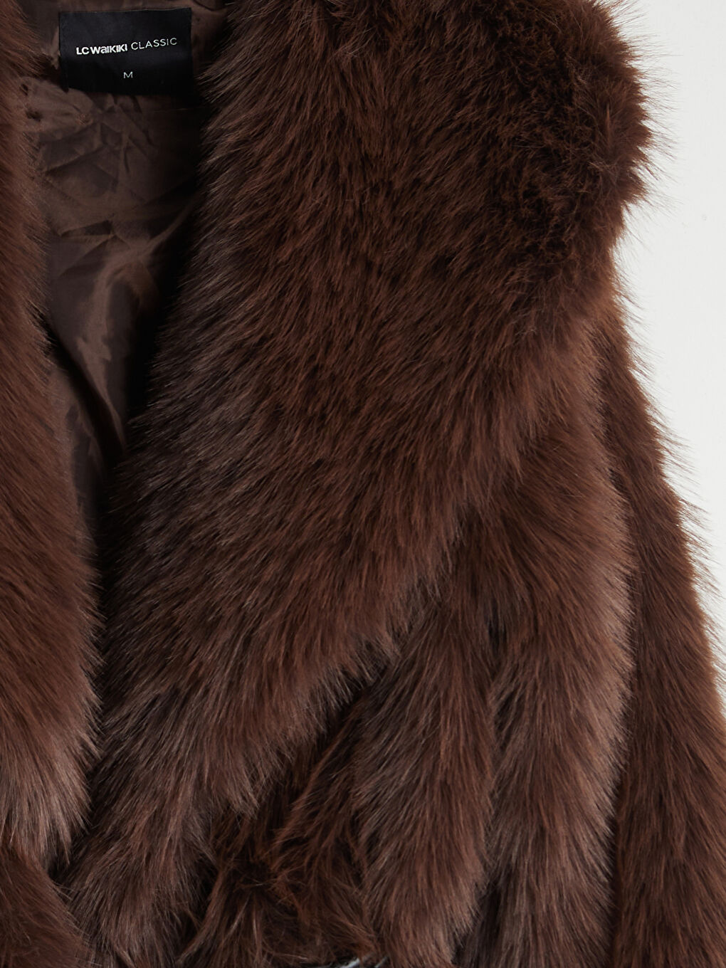 Kahverengi Şal Yaka Oversize Kadın Kürk Kaban-6