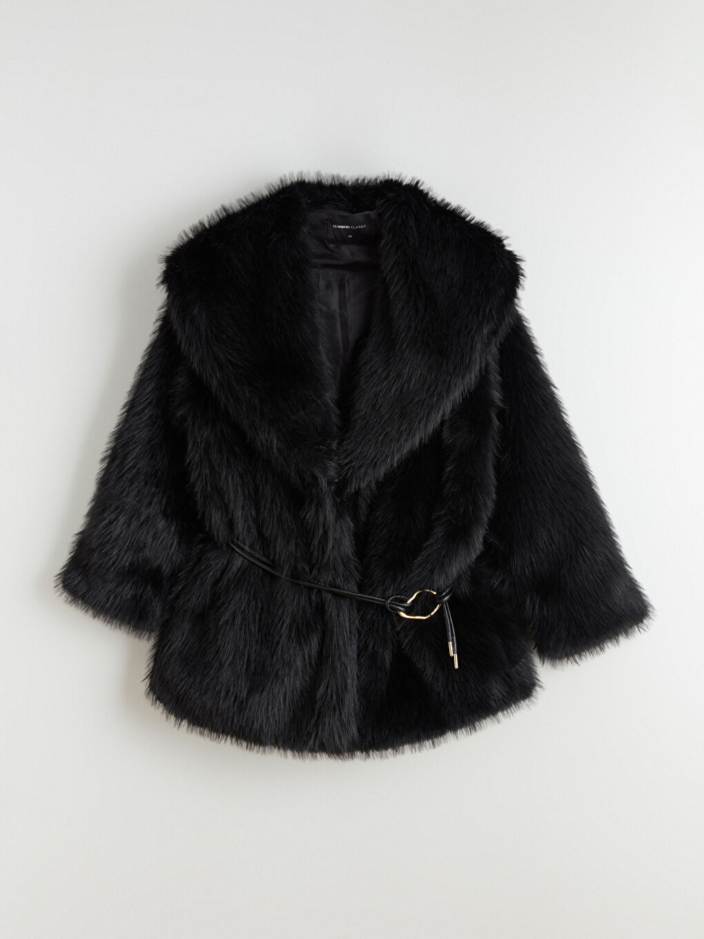 Siyah Şal Yaka Oversize Kadın Kürk Kaban-5