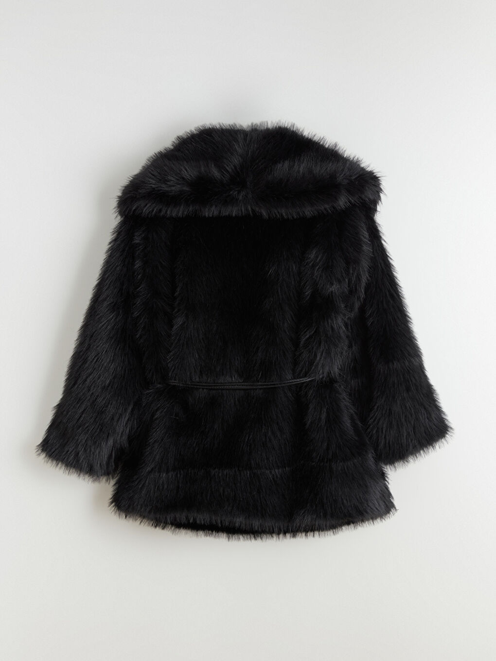 Siyah Şal Yaka Oversize Kadın Kürk Kaban-7