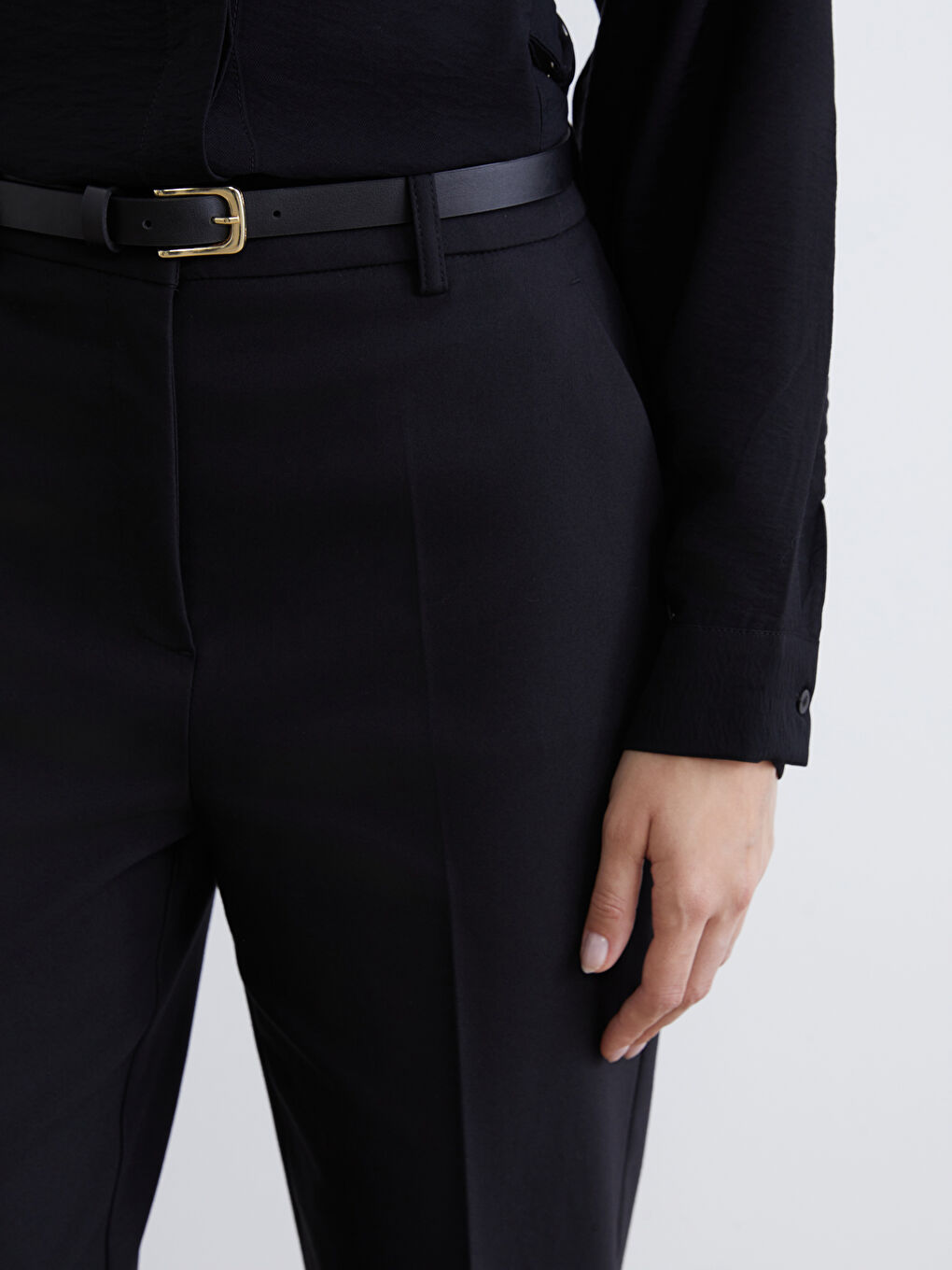 Belted High Waist Women's Cigarette Trousers-2