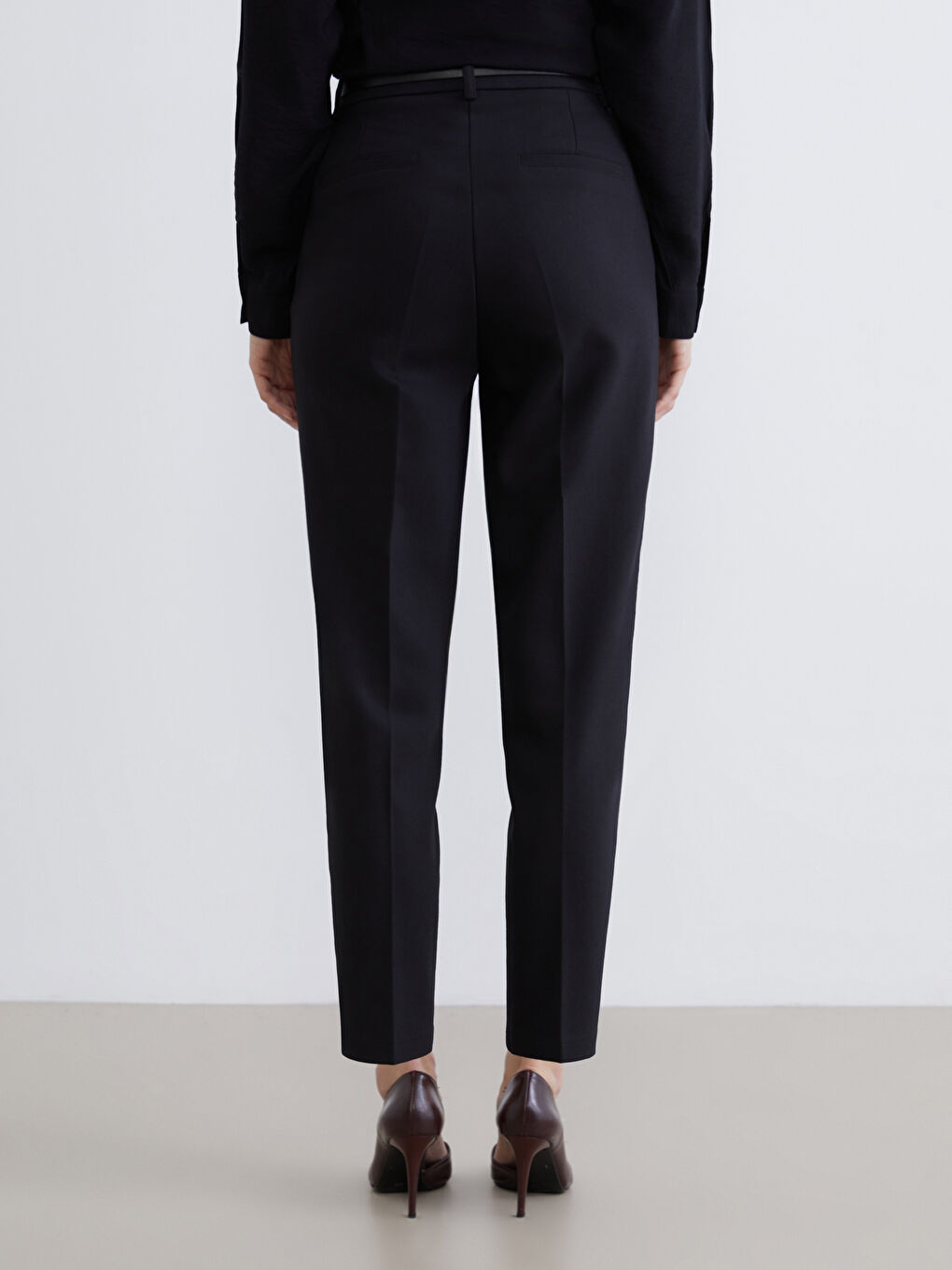 Belted High Waist Women's Cigarette Trousers-3