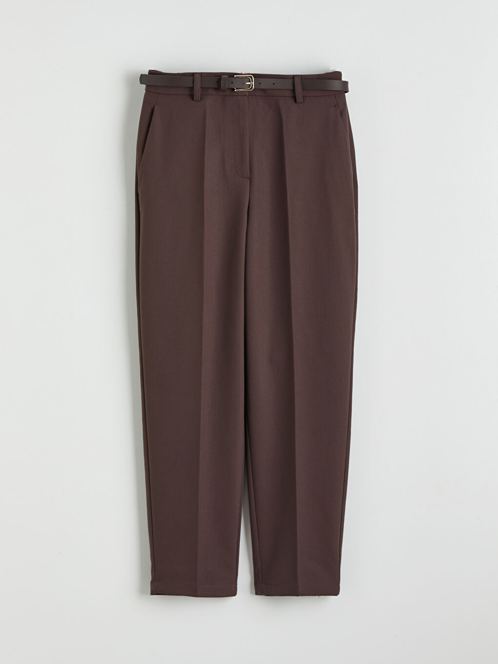 Kahverengi Beli Kemerli Kadın Cigarette Pantolon-4