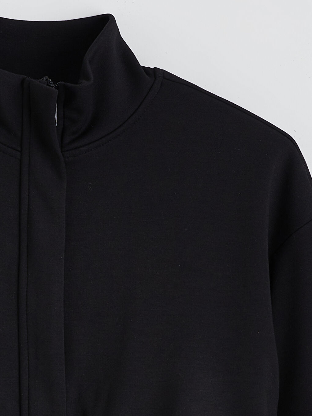 Siyah Dik Yaka Oversize Kadın Fermuarlı Sweatshirt-5