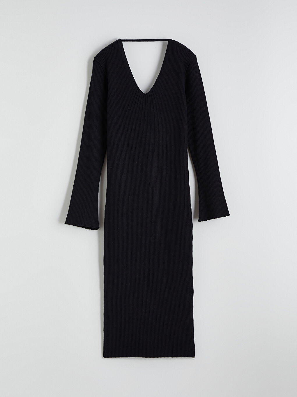 Siyah V Yaka Fitilli Triko Elbise-4