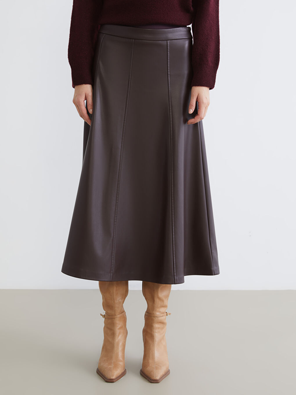 High Waist Zippered A-Line Faux Leather Skirt-1