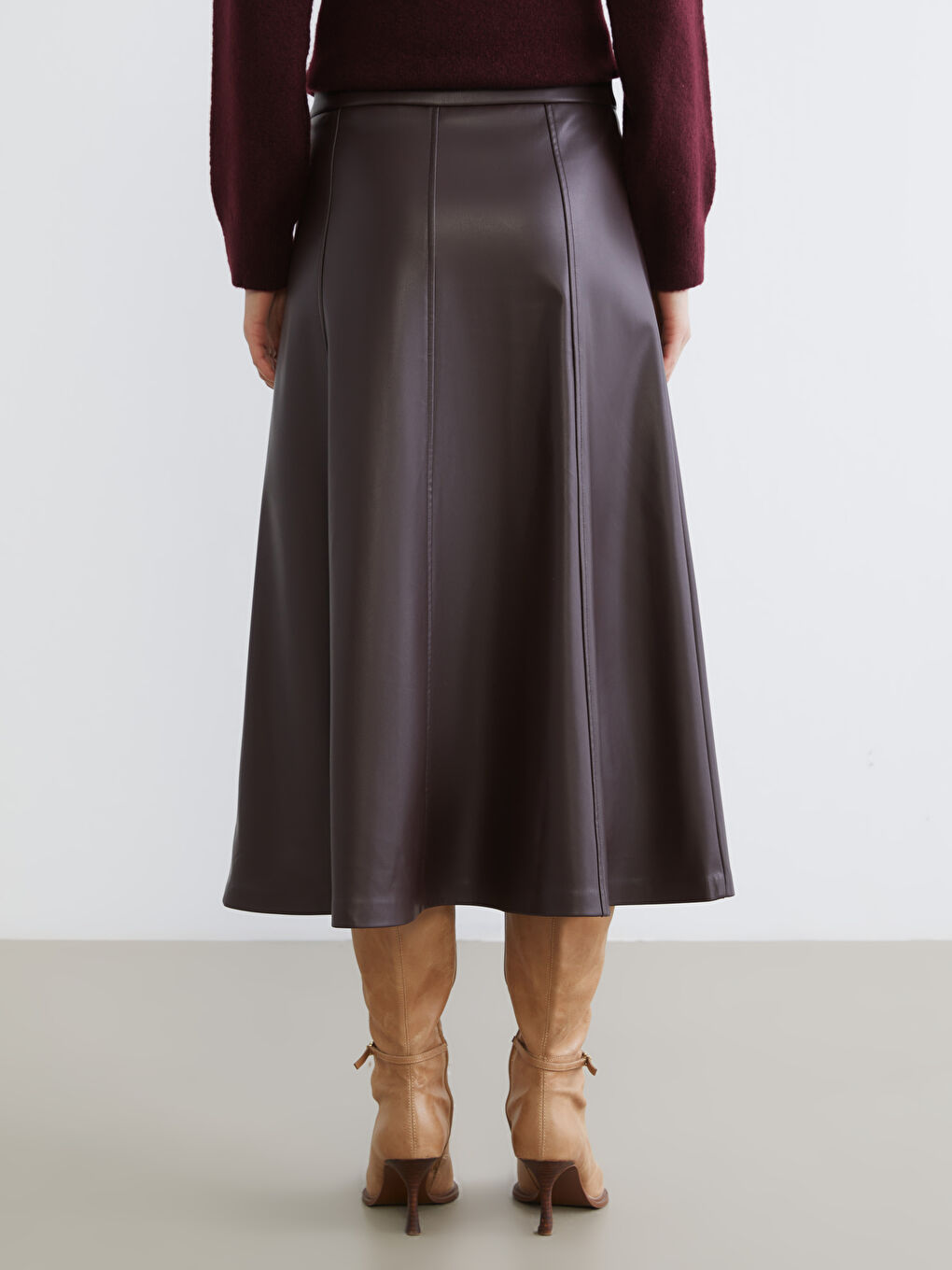 High Waist Zippered A-Line Faux Leather Skirt-3