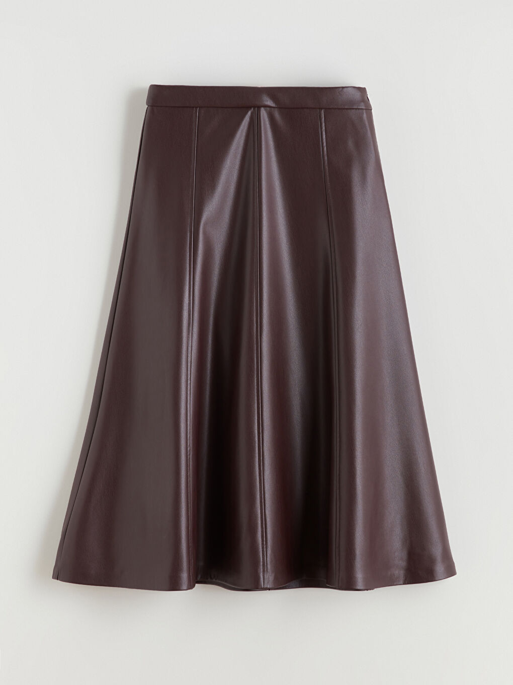 High Waist Zippered A-Line Faux Leather Skirt-4