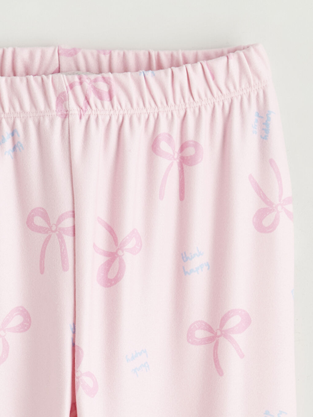 Pembe Beli Lastikli Fiyonk Desenli Kız Çocuk Pijama Alt-1