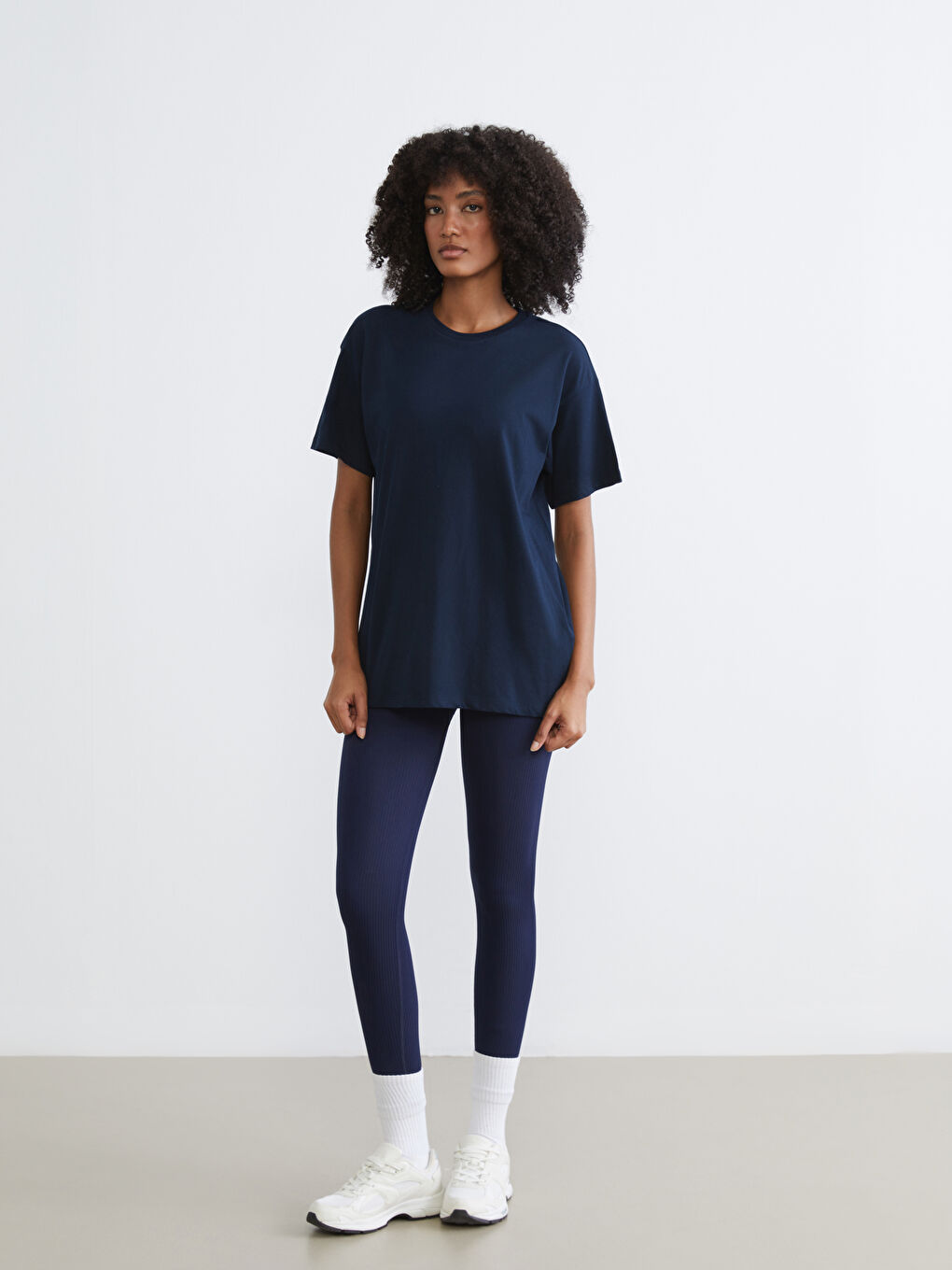 Mavi Bisiklet Yaka Baskılı Oversize Kadın Spor Tişört-1