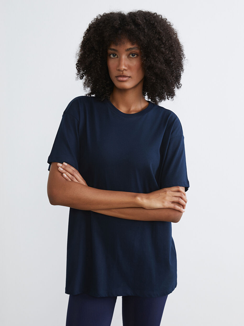 Mavi Bisiklet Yaka Baskılı Oversize Kadın Spor Tişört-2