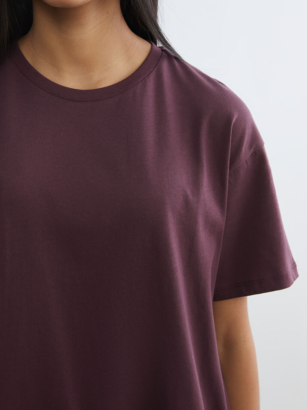 Bordo Bisiklet Yaka Baskılı Oversize Kadın Spor Tişört-2