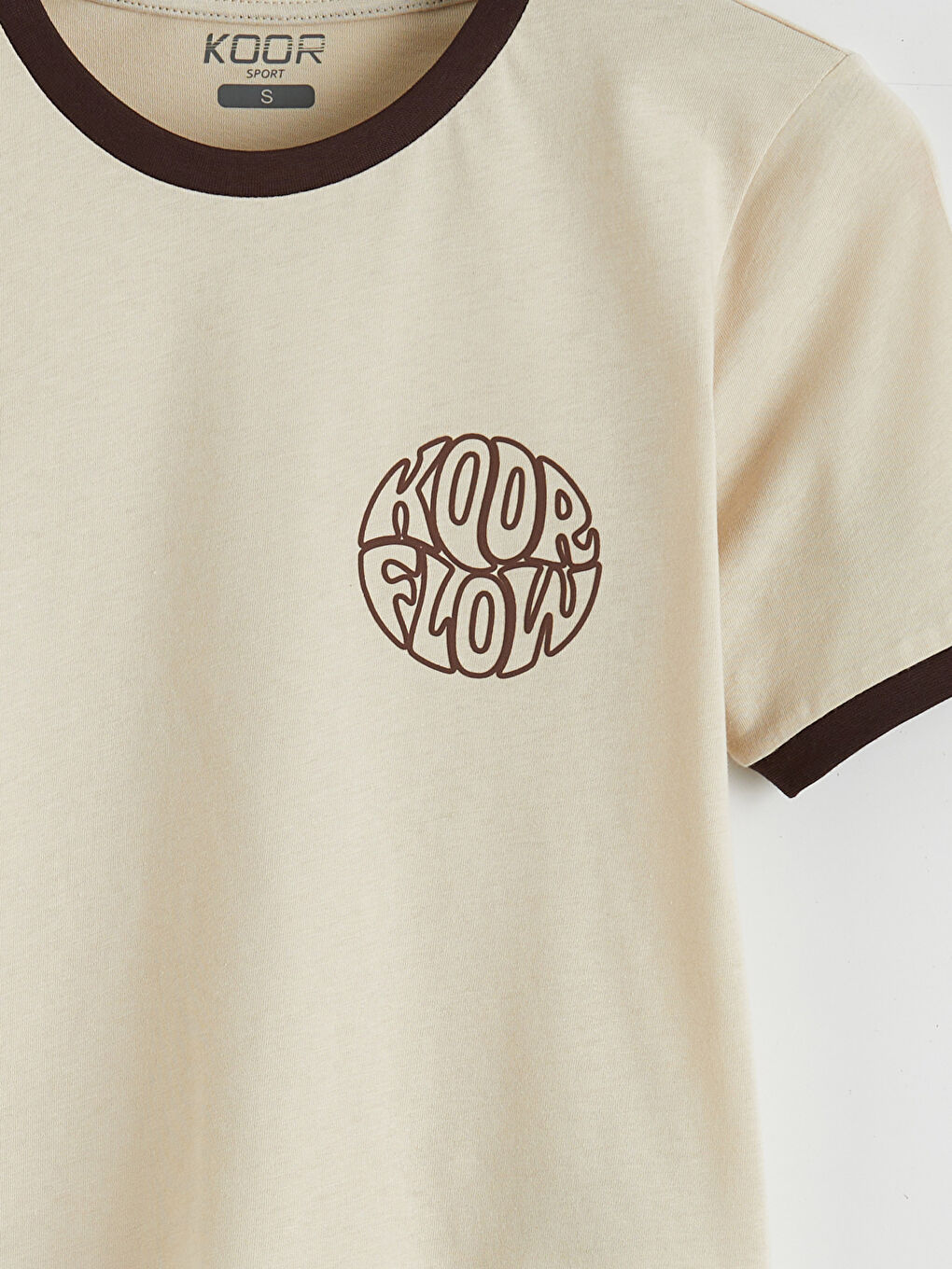 Bej Bisiklet Yaka Baskılı Kadın Spor Tişört-5