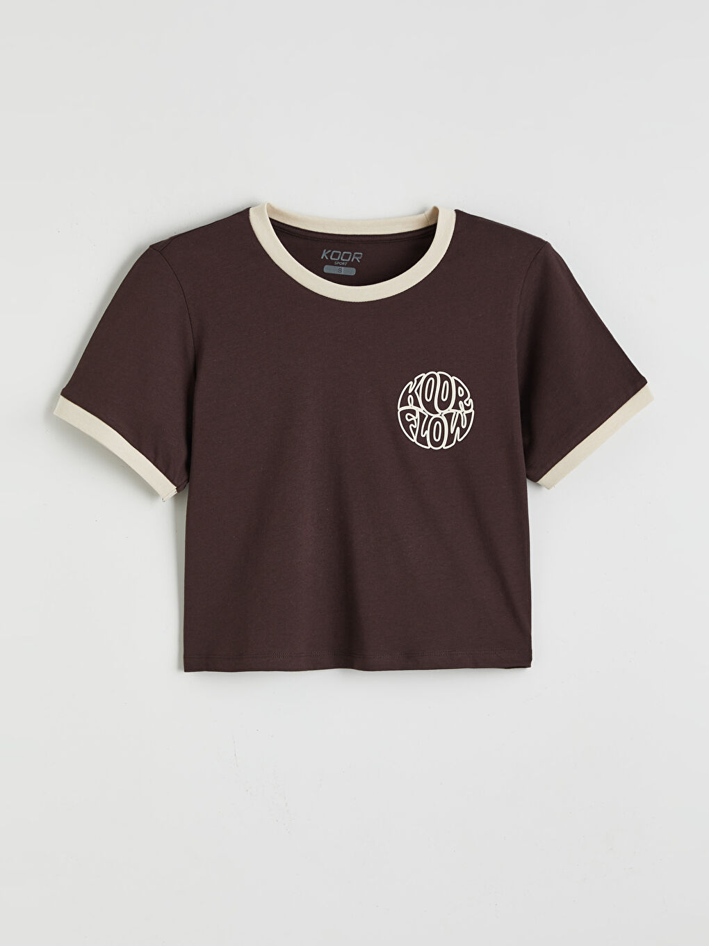 Kahverengi Bisiklet Yaka Baskılı Kadın Spor Tişört-4