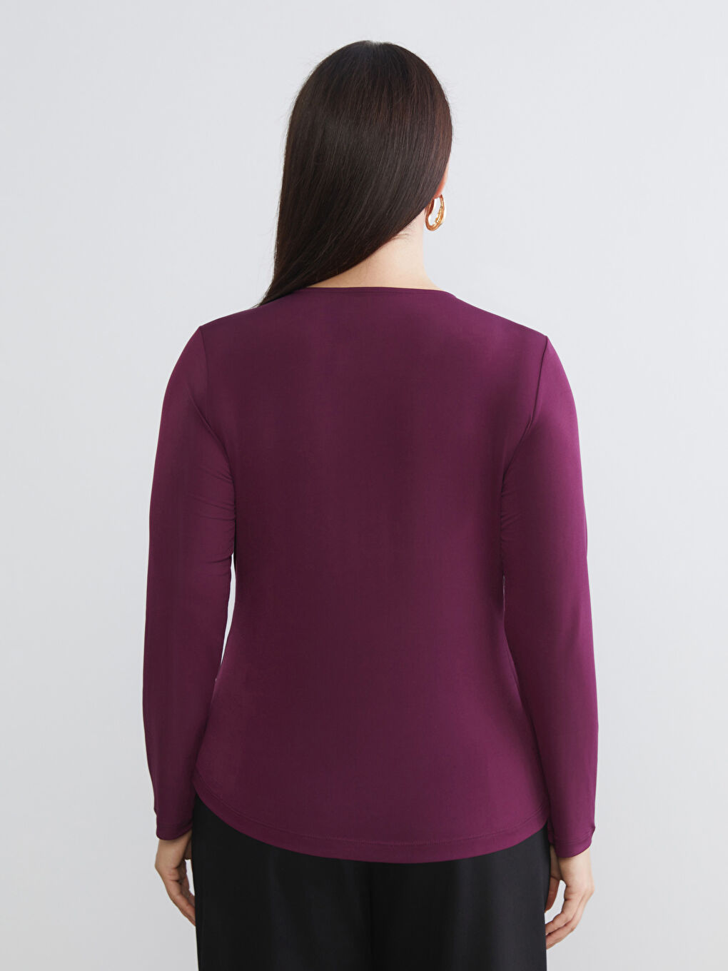 Bordo Büyük Beden Bisiklet Yaka Büzgülü Bluz-3