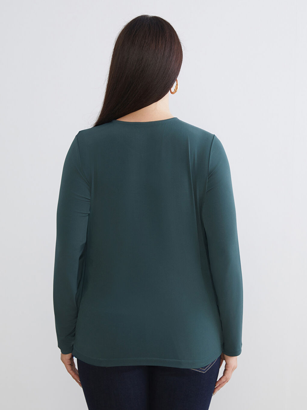 Petrol Büyük Beden Bisiklet Yaka Büzgülü Bluz-3