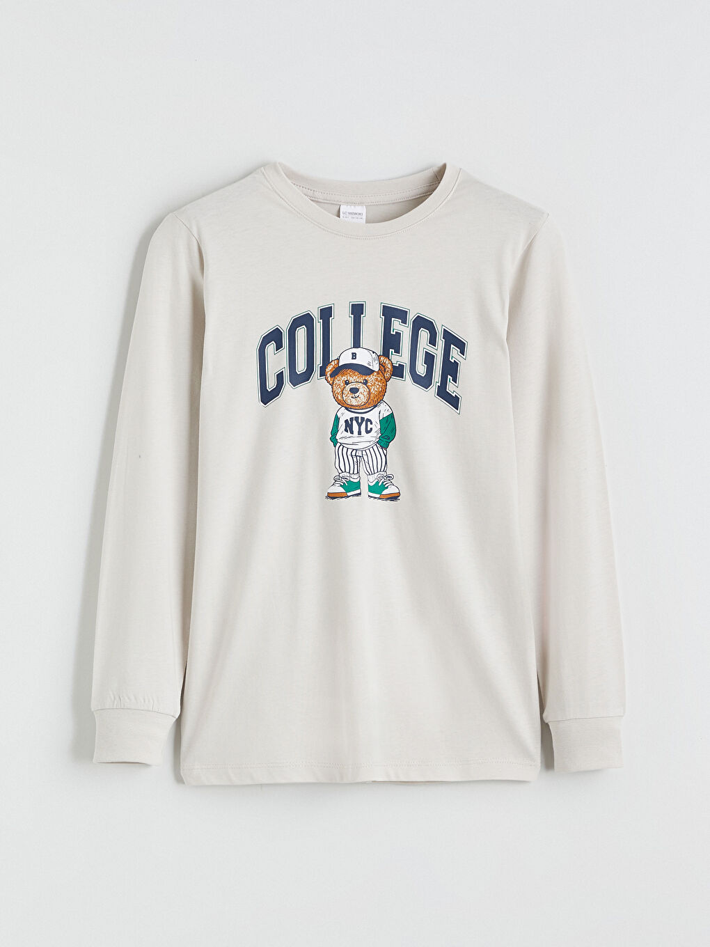 Crew Neck Teddy Bear Print Boy’S Pyjama Set-1