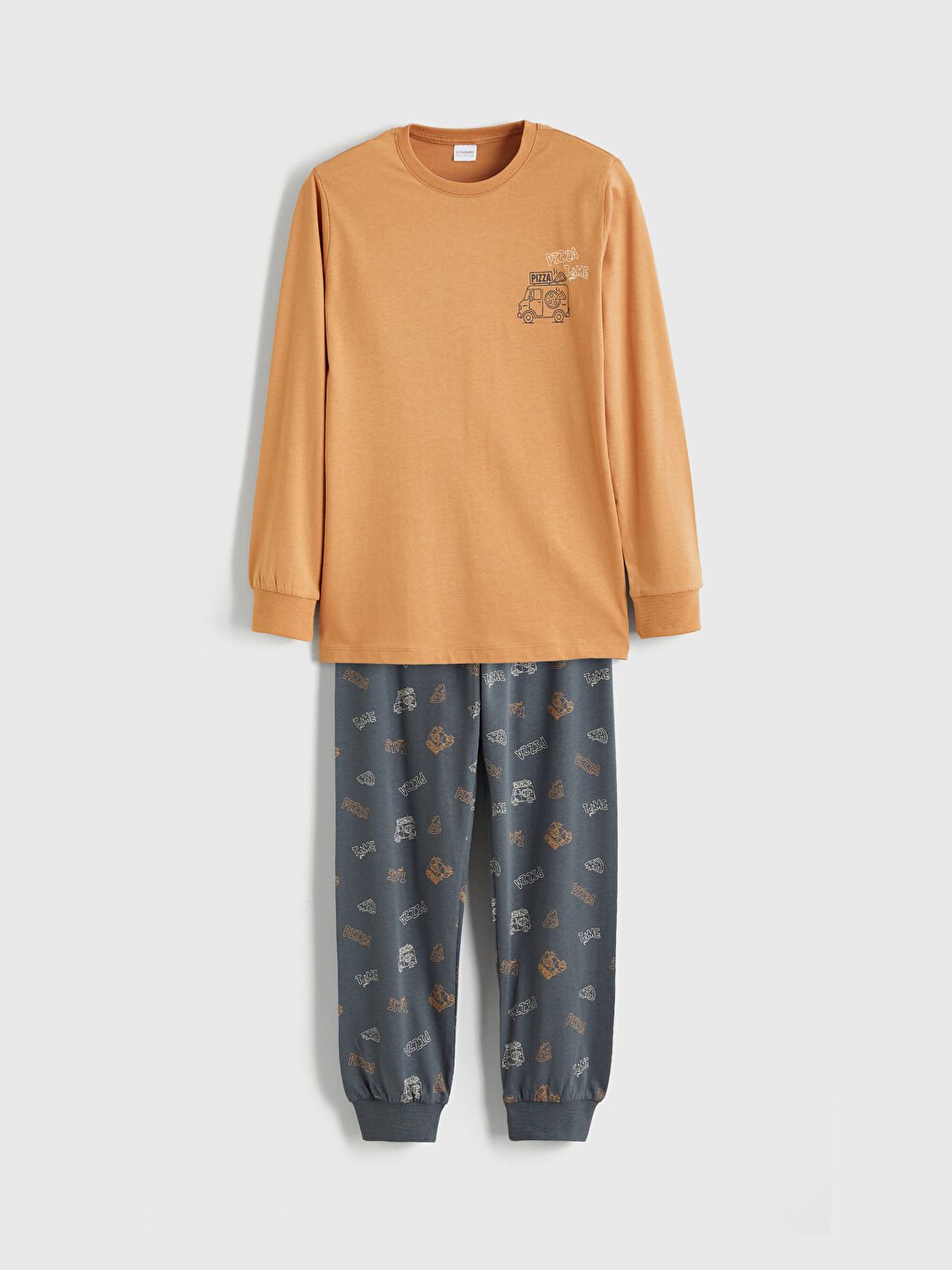 Kahverengi Bisiklet Yaka Erkek Çocuk Pijama Takımı