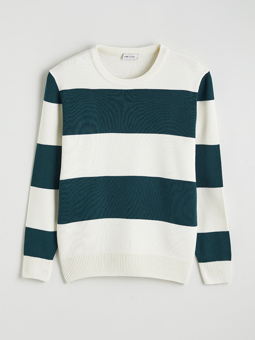 Yeşil Bisiklet Yaka Çizgili Erkek Triko Kazak