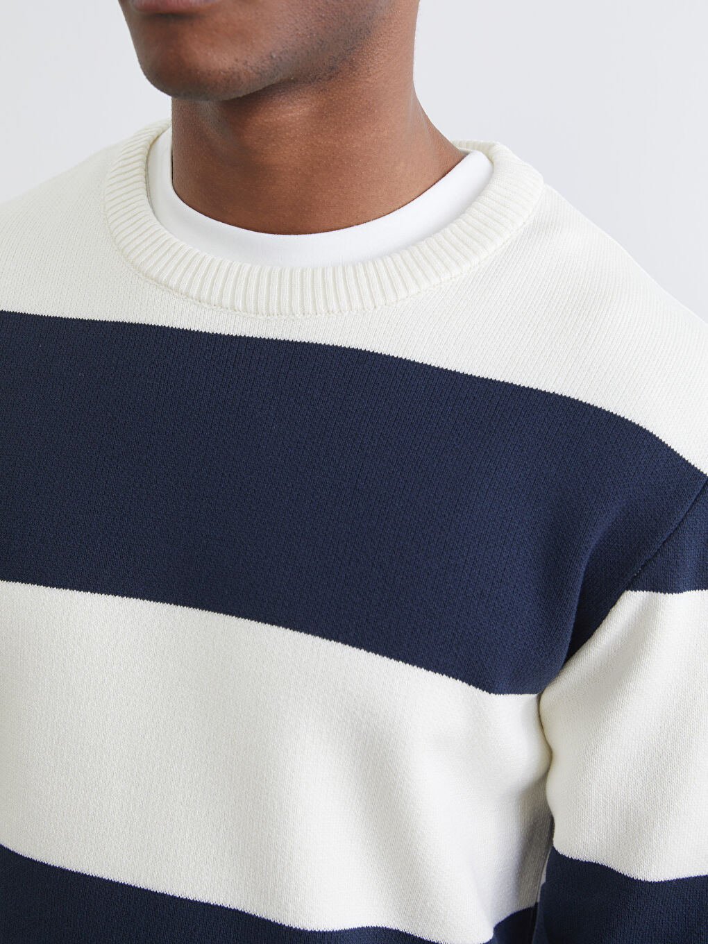 Lacivert Bisiklet Yaka Çizgili Erkek Triko Kazak-2