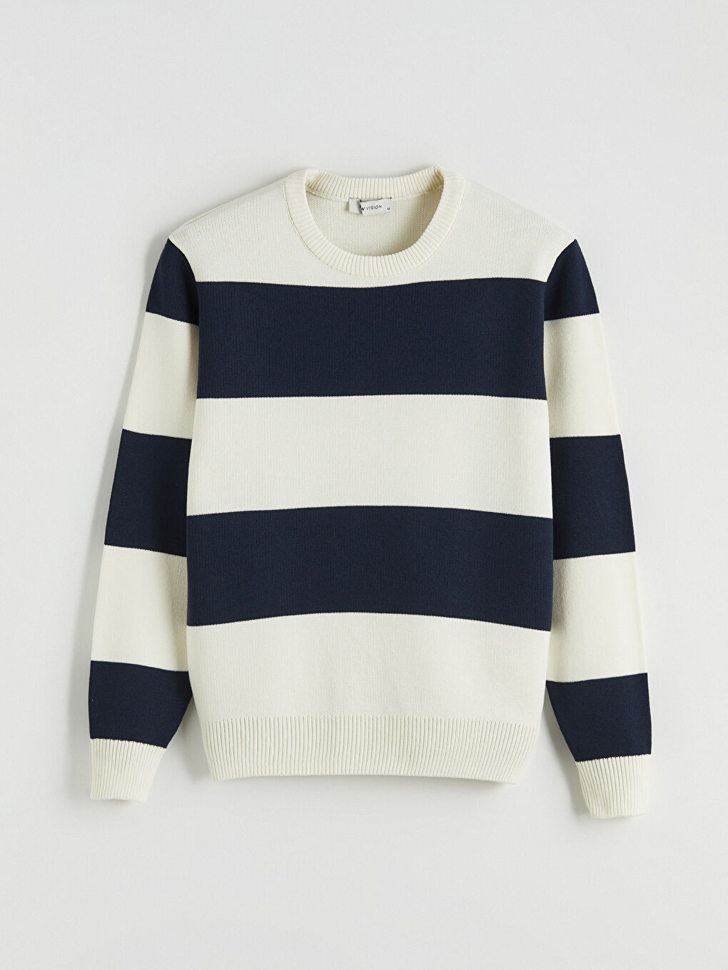 Lacivert Bisiklet Yaka Çizgili Erkek Triko Kazak-4