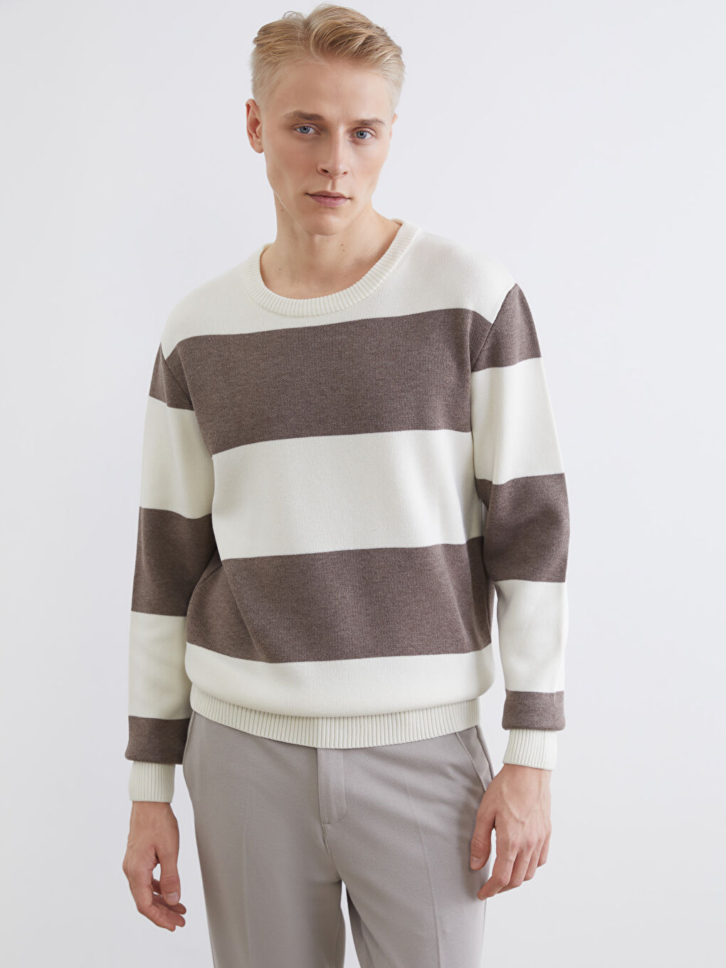 Crew Neck Striped Men's Knitwear Sweater