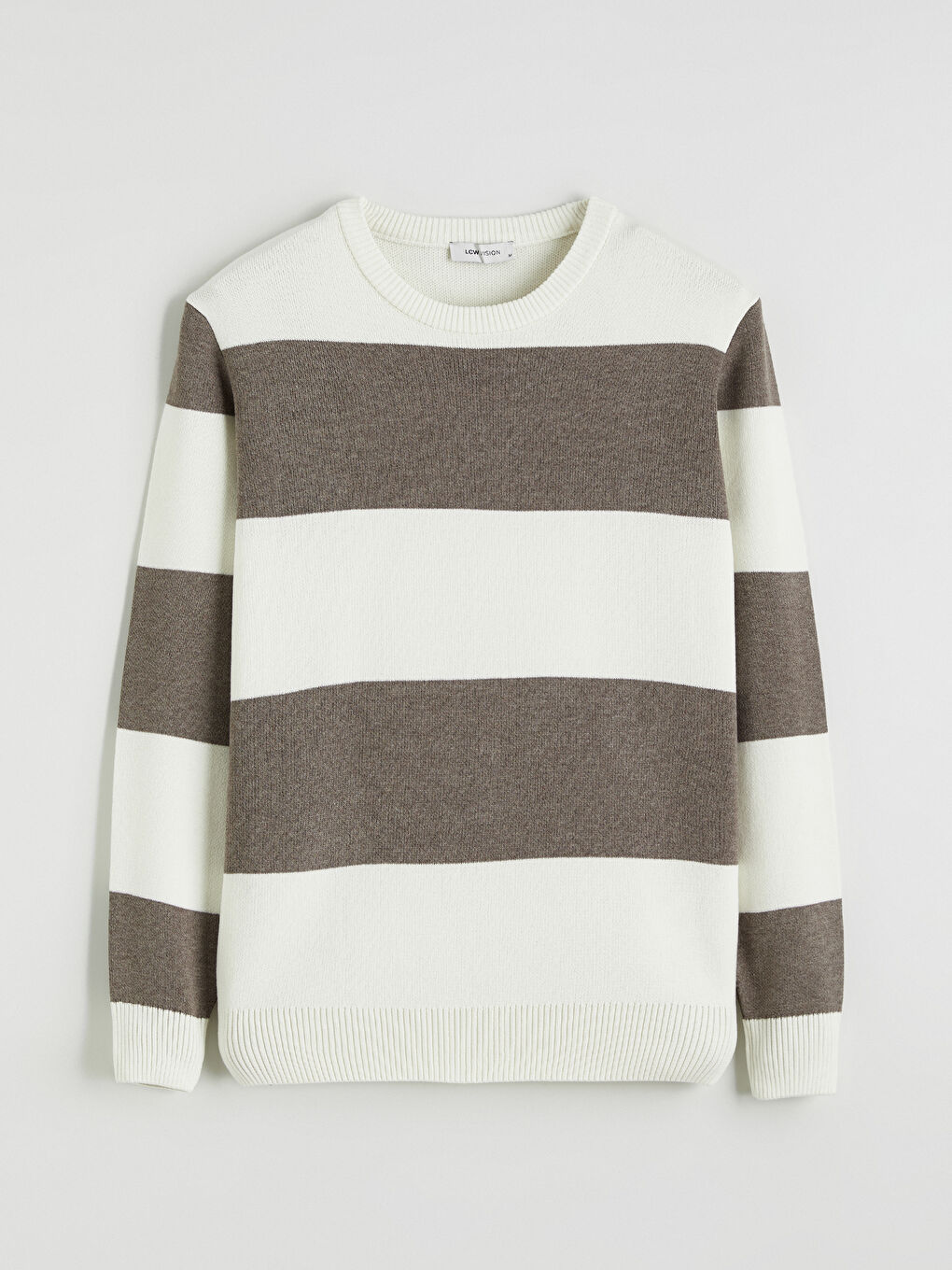 Kahverengi Bisiklet Yaka Çizgili Erkek Triko Kazak