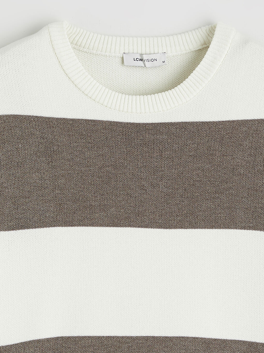 Kahverengi Bisiklet Yaka Çizgili Erkek Triko Kazak-1