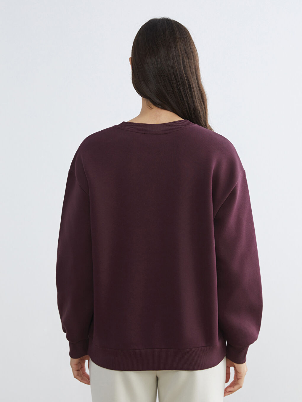 Mürdüm Bisiklet Yaka Taşlı Kadın Sweatshirt-3