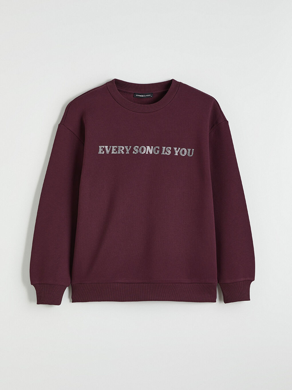 Mürdüm Bisiklet Yaka Taşlı Kadın Sweatshirt-4