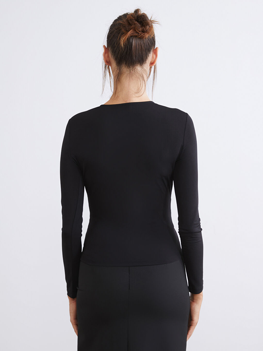 Siyah Bisiklet Yaka Büzgülü Bluz-3