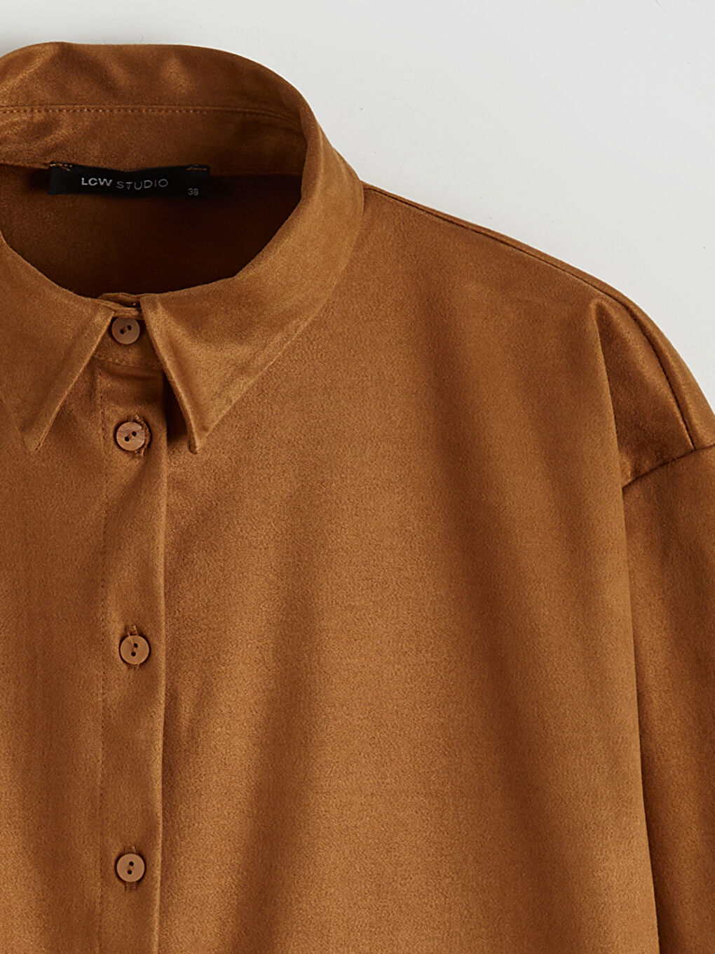 Bej Kadın Süet Görünümlü Gömlek-5