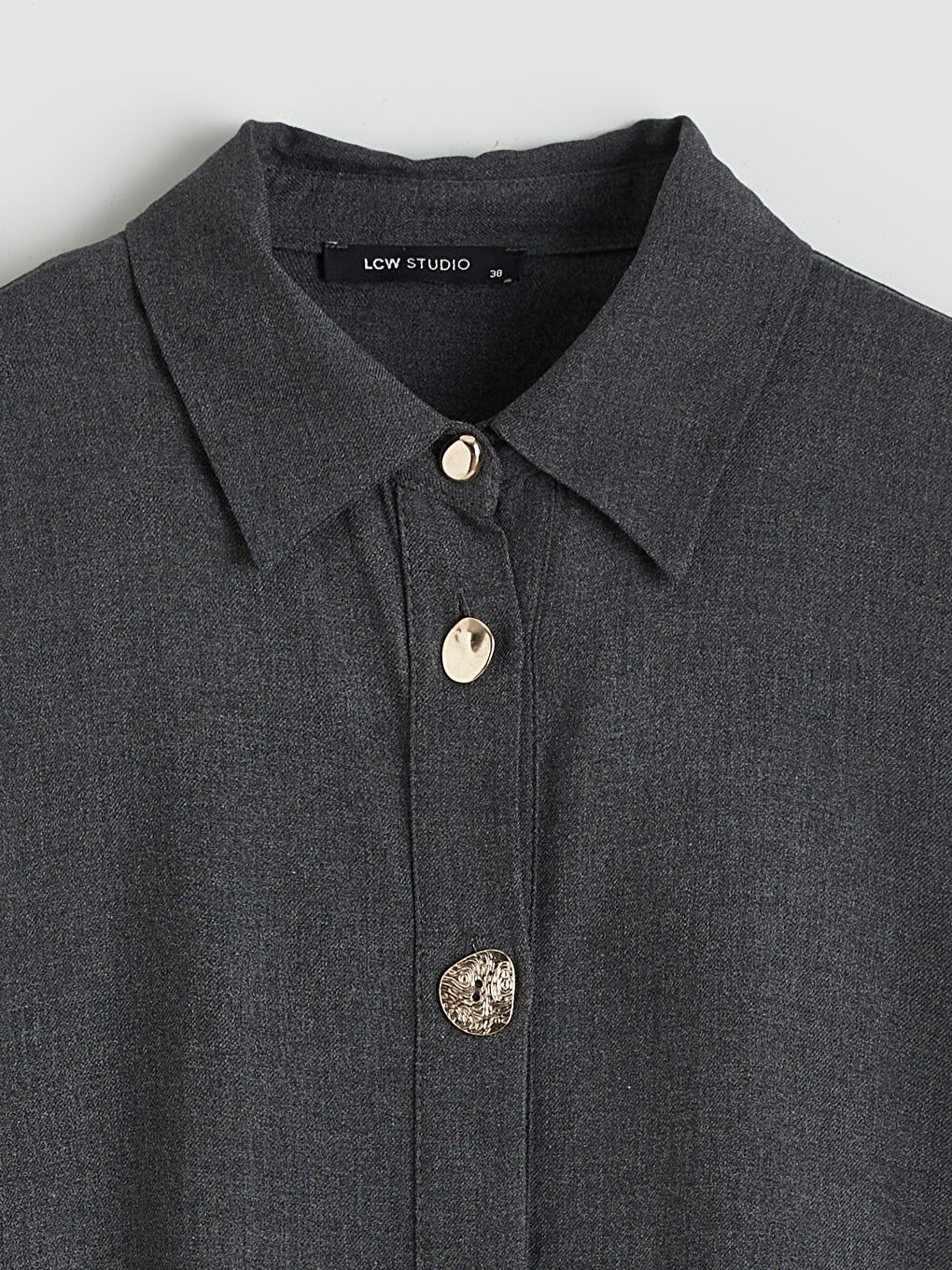 Gri Regular Fit Bağlamalı Kadın Gömlek-5